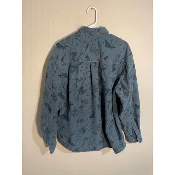 Vintage Eddie Bauer Button Up Shirt Size XL Blue Fish All Over Print - Picture 6 of 8